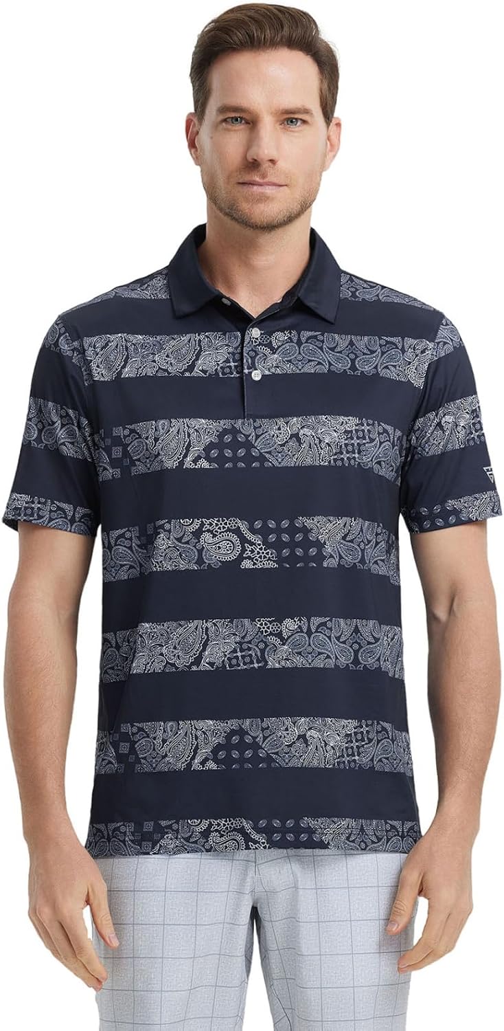 Golf Shirts for Men Dry Fit Short Sleeve Print Performance Moisture Wicking Polo Shirt