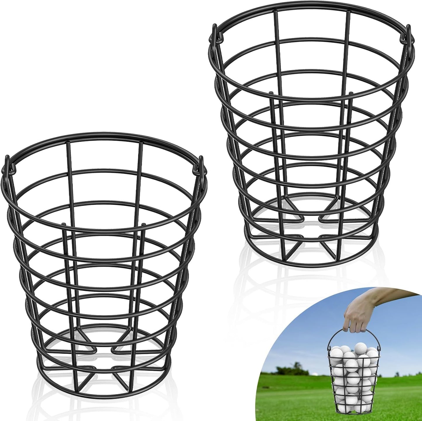 2 Pack Stainless Steel Golf Ball Basket, Golf Ball Container Bucket with Handle, Holds About 45 Balls(Exclude Golf Balls)