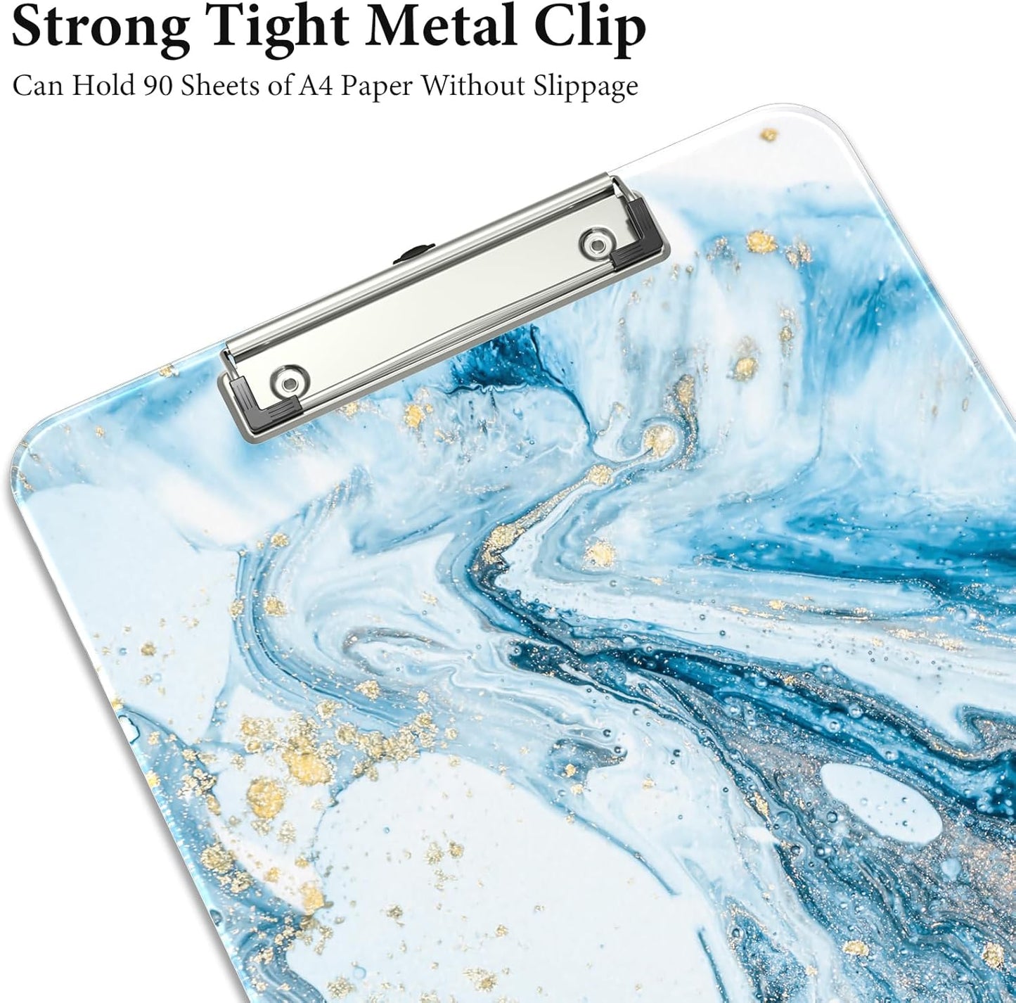 Rimilak Plastic Clipboards with Metal Clip, A4 Letter Size 9 x 12.5 in, Office Decorative for Students Women Men and Kids, Cute Custom Pattern, Blue Marble
