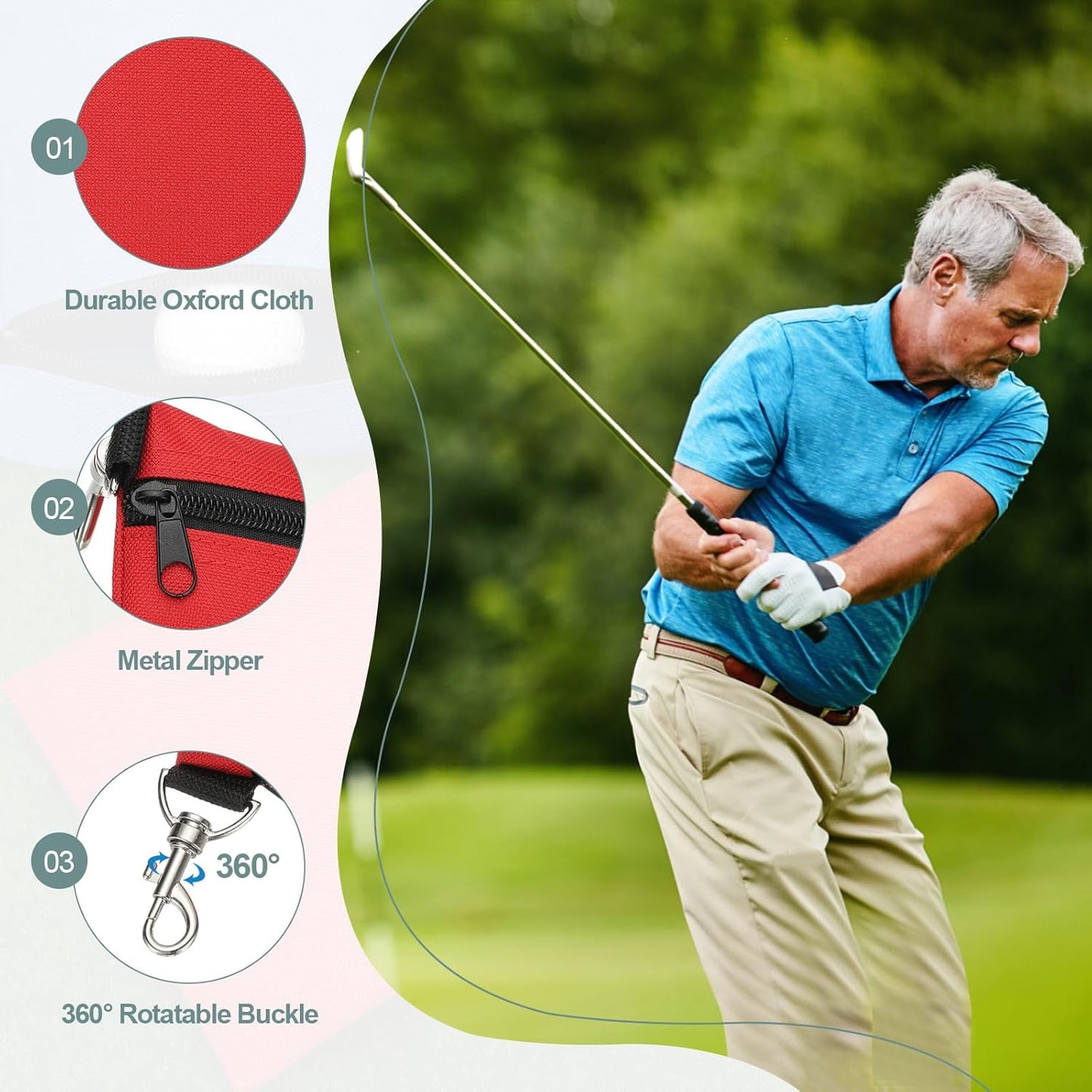 uxcell Golf Tee Pouch, Professional Zipper Golf Tee Bag Accessories Pocket Gear Clip Bag with Metal Lobster Claw Clip Organizer Storage Bags for Men and Women