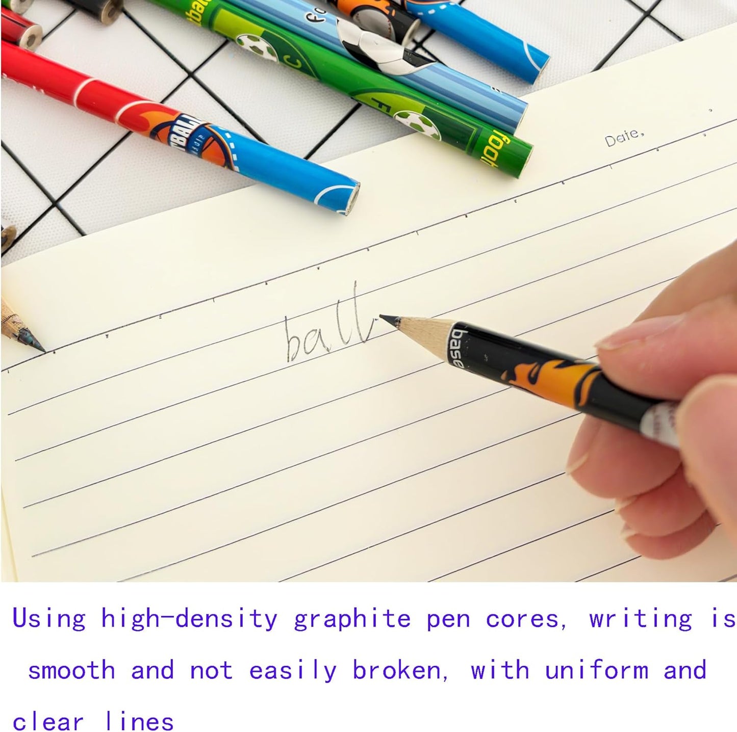 72PCS Corlorful Wooden Football Pattern Cased Pencils for Kids Bulk with Erasers, Fun Cute for School,Drawing,Gift (pattern, 72)