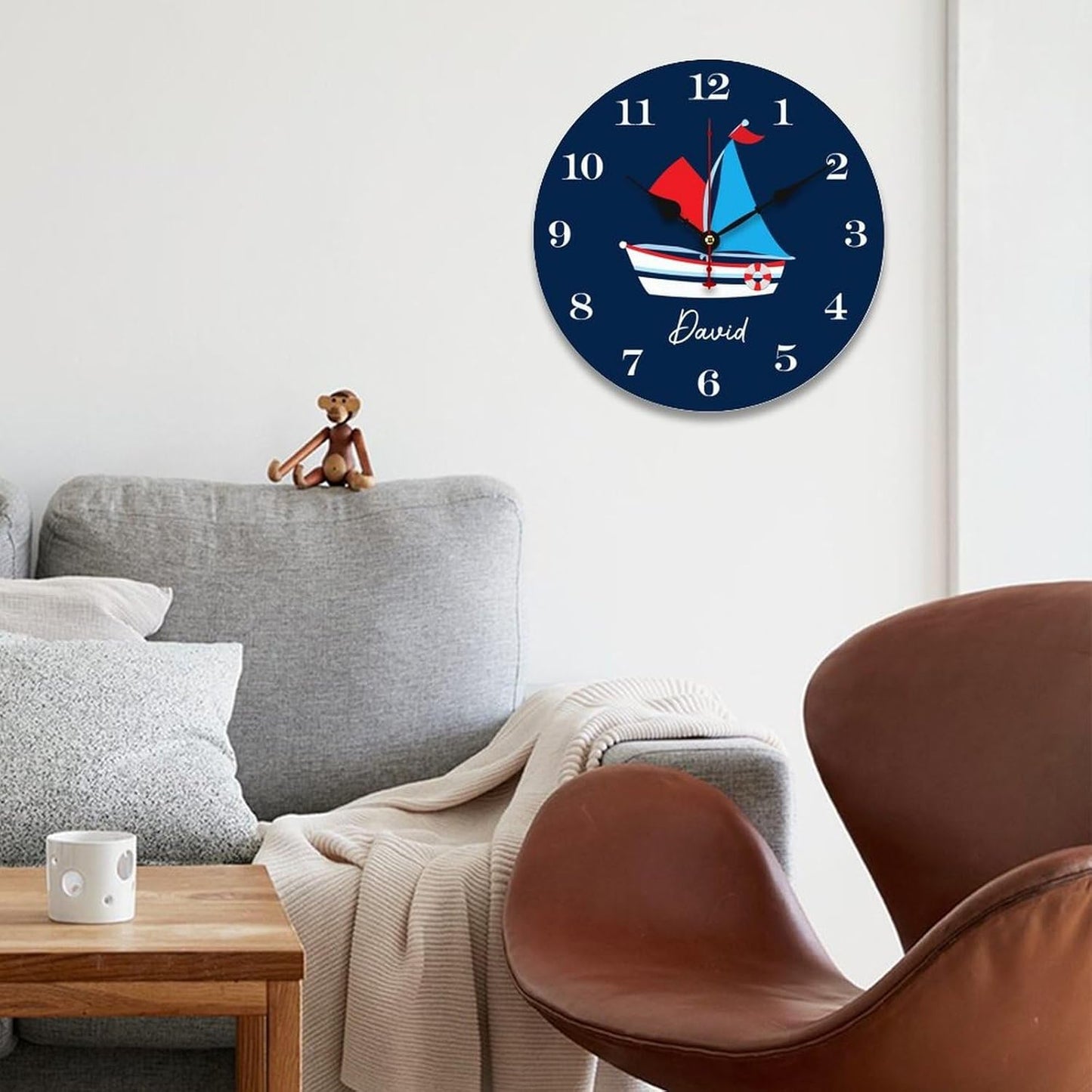 Personalized Boat Kids Wall Clocks Battery Operated 12 inch Clocks Decorative Silent Kids Wall Clock with Name Custom Kids Birthday Gifts Children Room Decor, Style-9, 280ol7fn0jld