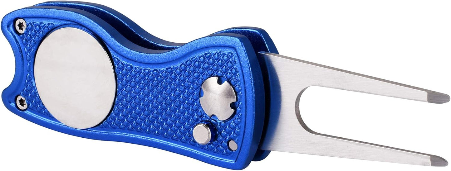 Mile High Life Golf Divot Repair Tool, All Metal Foldable Divot Tool with Pop-up Button & Magnetic Ball Marker, 2-6 Pack