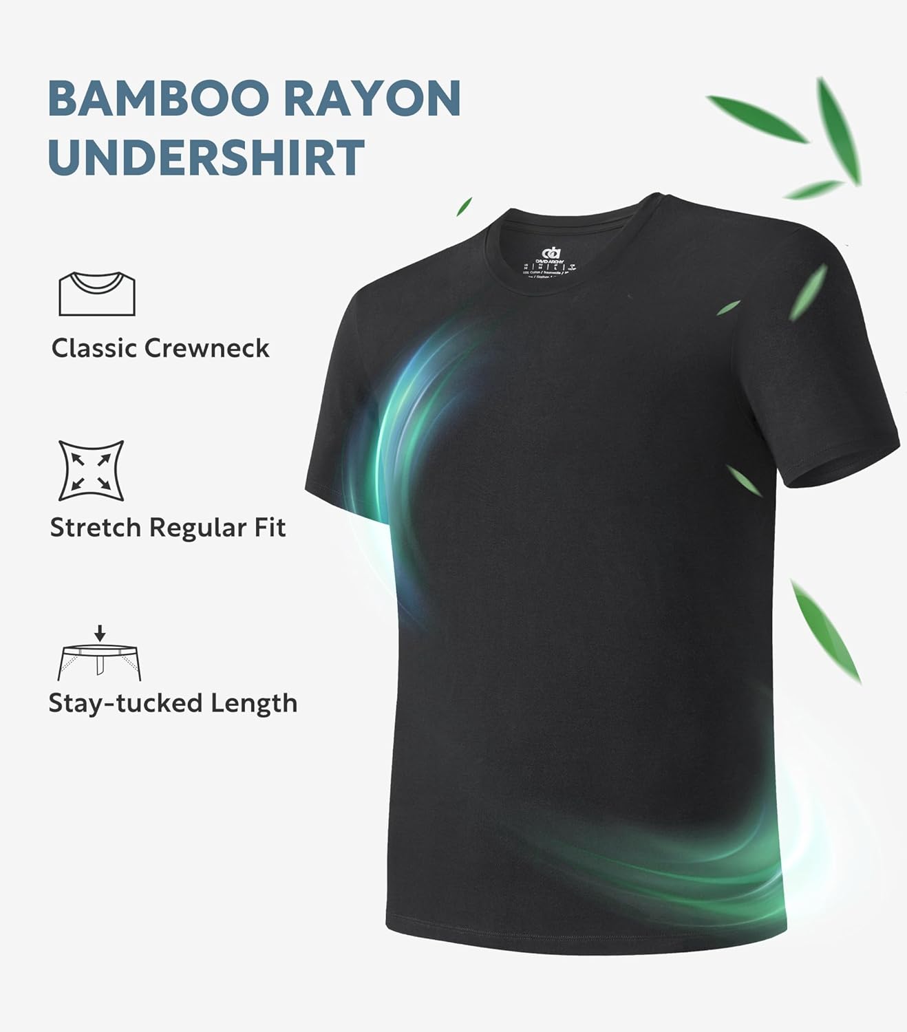 DAVID ARCHY Men's Undershirt Bamboo Rayon Moisture-Wicking Crewneck T-Shirts Stretch Tees for Men, 3 or 5 Pack