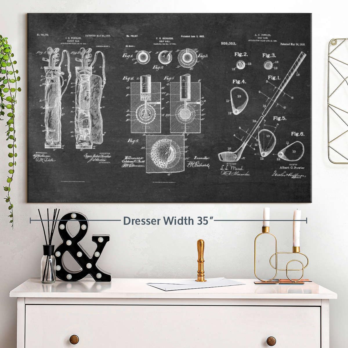 ElephantStock Golf Patents Canvas - 1 Panel Sports Patent Wall Art Decor - Sports Decorations for Boys Room - Wall Art and Office Decor - 36" X 24"