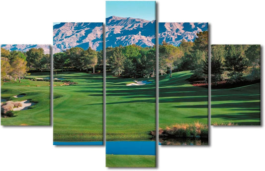 5 Panels Shadow Creek Golf Course Wall Art Golf Course Field Picture Canvas Prints Wall Art American Nevada Painting Artwork for Living Room Bedroom Office Wall Decor Framed Ready to Hang - 60"Wx40"H