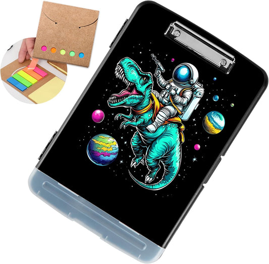 Clipboard with Storage - Large Capacity,Nursing Clipboard with Pen Holder,Heavy Duty,Plastic Side-Opening Folder for Teacher,Nurse - Dinosaur Astronaut