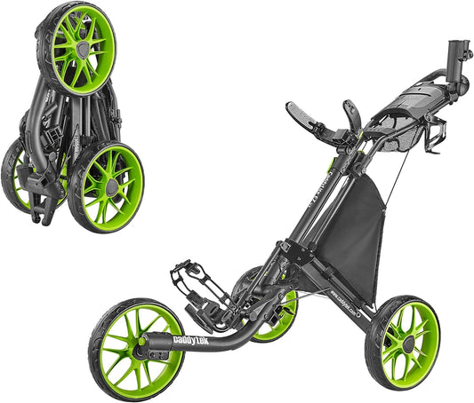 Caddytek CaddyLite EZ V8 Golf Push Cart - Lightweight 3 Wheel Foldable Cart with One-Click 2-Step Folding, EVA Wheels, Adjustable Handle, Cooler Basket, Umbrella & Drink Holder, Compact Golf Cart