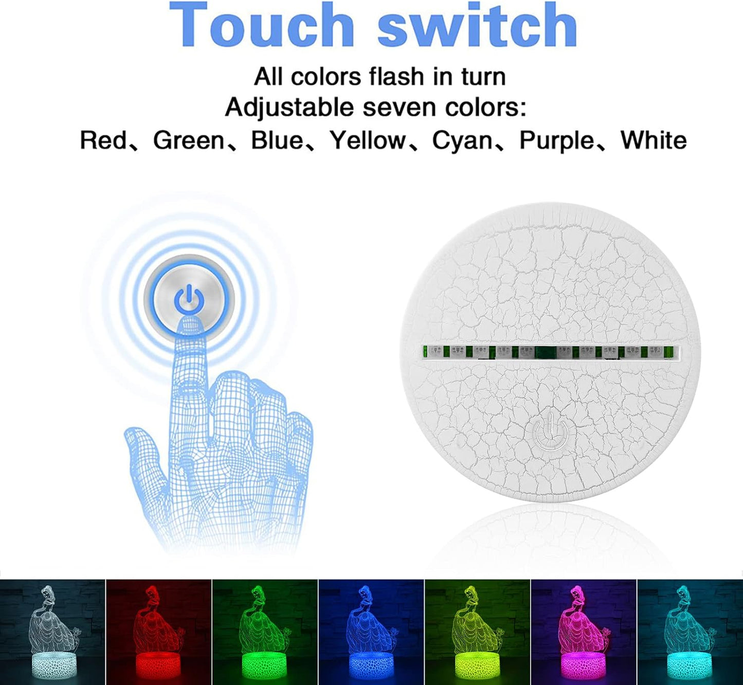 i-CHONY Princess Gift Night Light for Girls, 3D Illusion Lamp with Remote & Smart Touch, 16 Colors Dimmable Bedroom Decorations, Kids Teens Birthday Gift