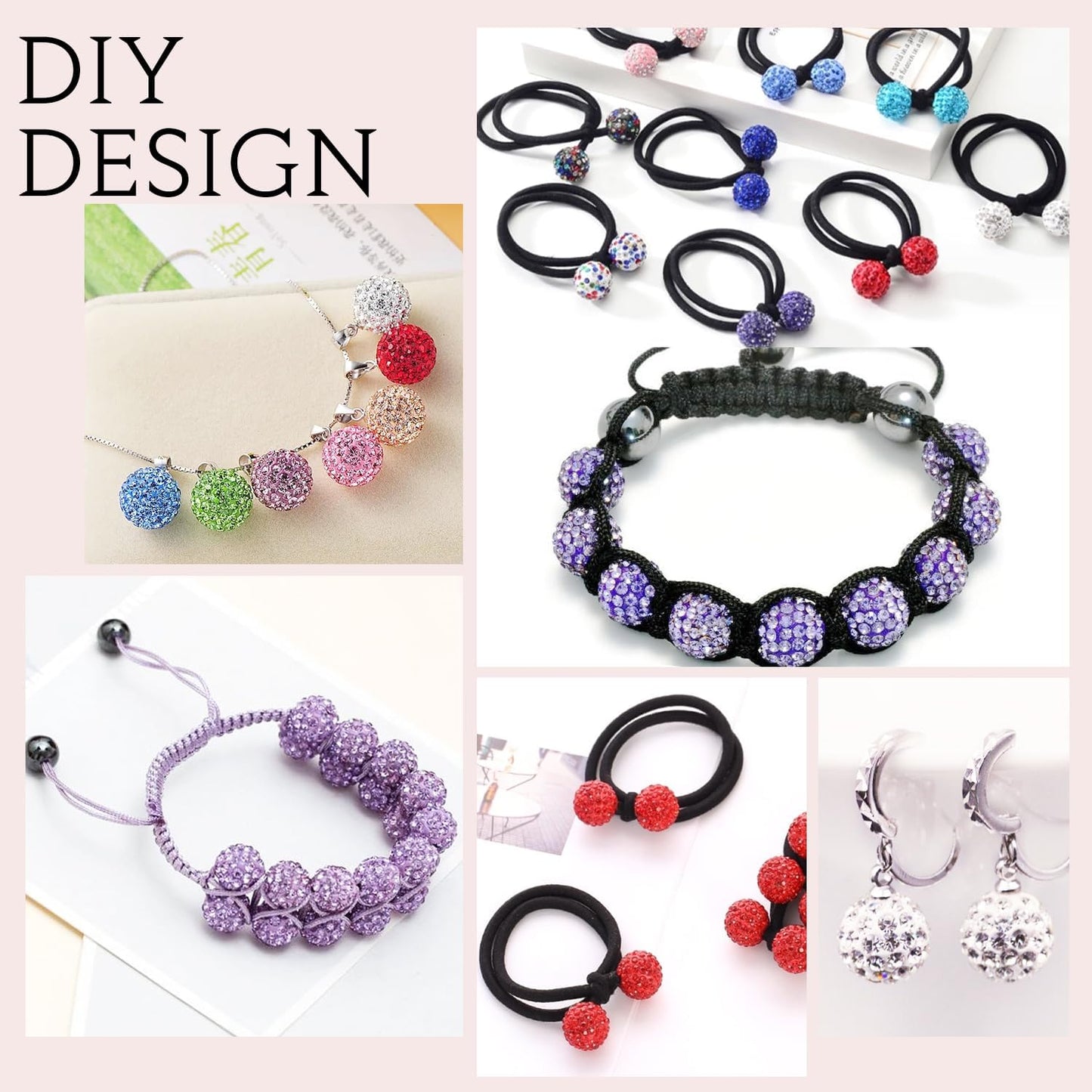 100 pcs 10mm Rhinestone Beads for Jewelry Making, Purple Shiny Round Shamballa Disco Beads Bulk, Sparkle Crystal Clay Christmas for Bracelet Baseball Necklace Earring Crafting and DIY