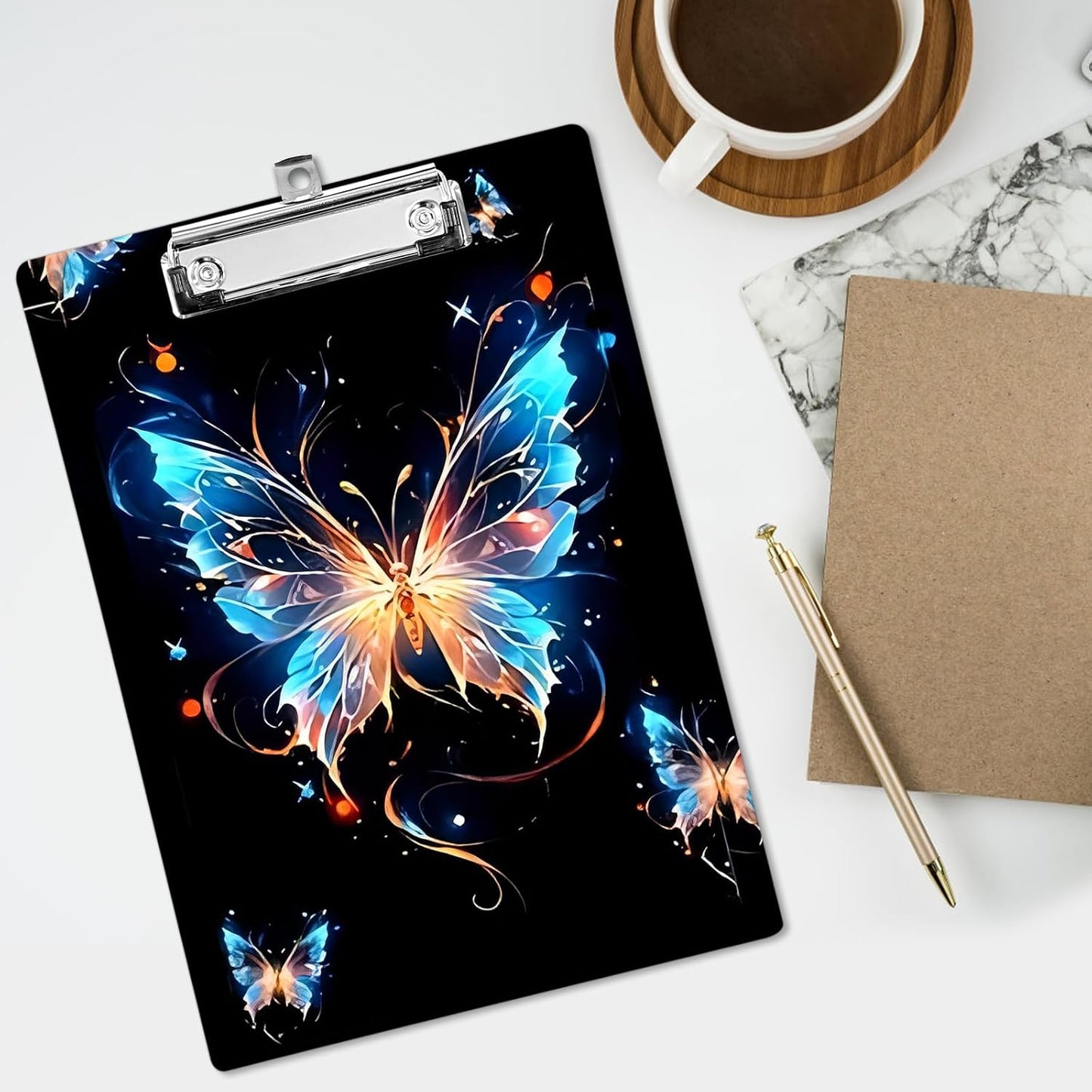 Plastic A4 Clipboards, Cute Fashion Clipboard Decorative, 12.2" x 8.7" Standard A4 Size Clipboards, Plastic Acrylic Clipboard for Teacher, Social Worker, Students,Women, Office Supplies (Butterfly)