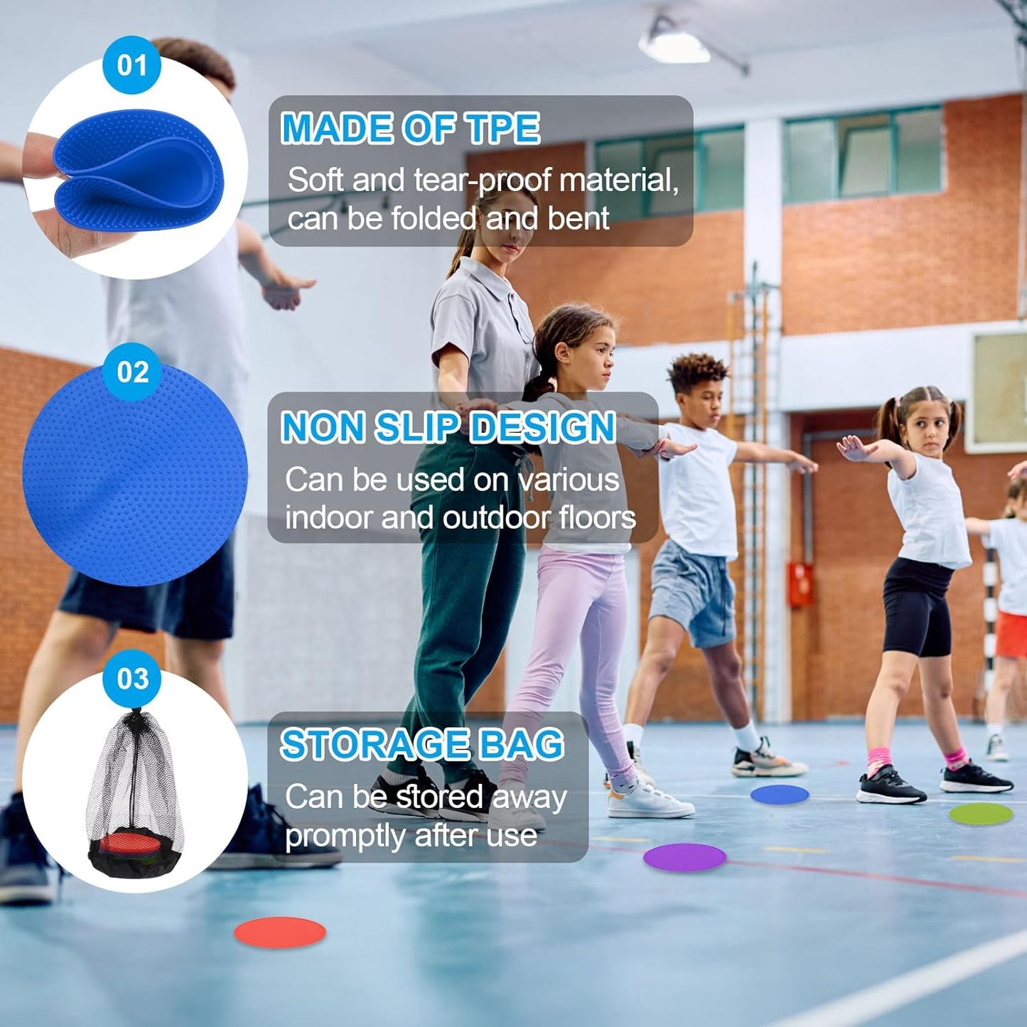 PATIKIL 4 Inch Poly Spot Markers, 12Pcs Non Slip Rubber Floor Dots with Storage Bag Flat Agility Cones for Sports Training Basketball Football