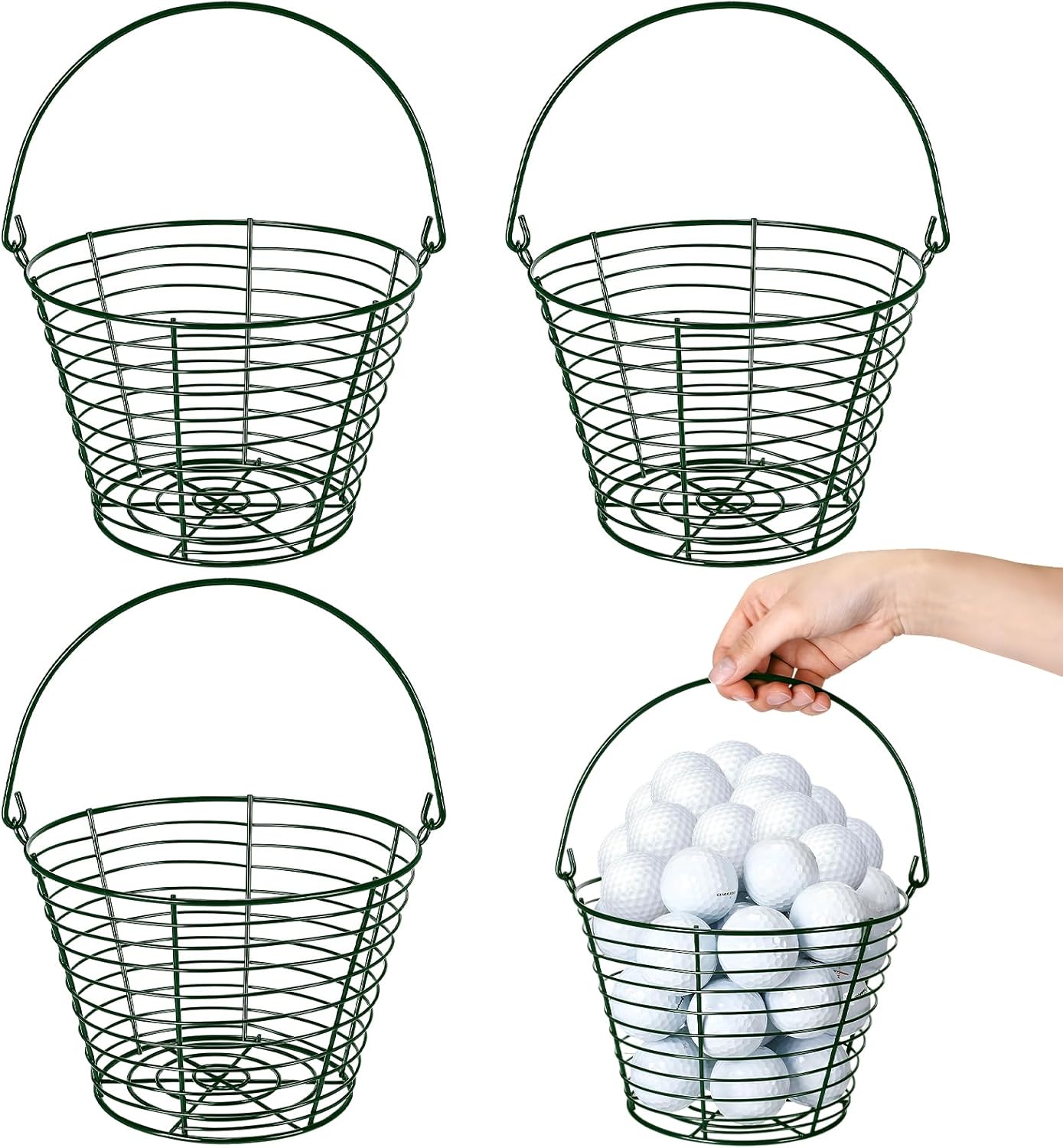 Soulchen Metal Golf Ball Baskets Golf Ball Storage Bucket with Handle Contain 50 Balls, Green Color