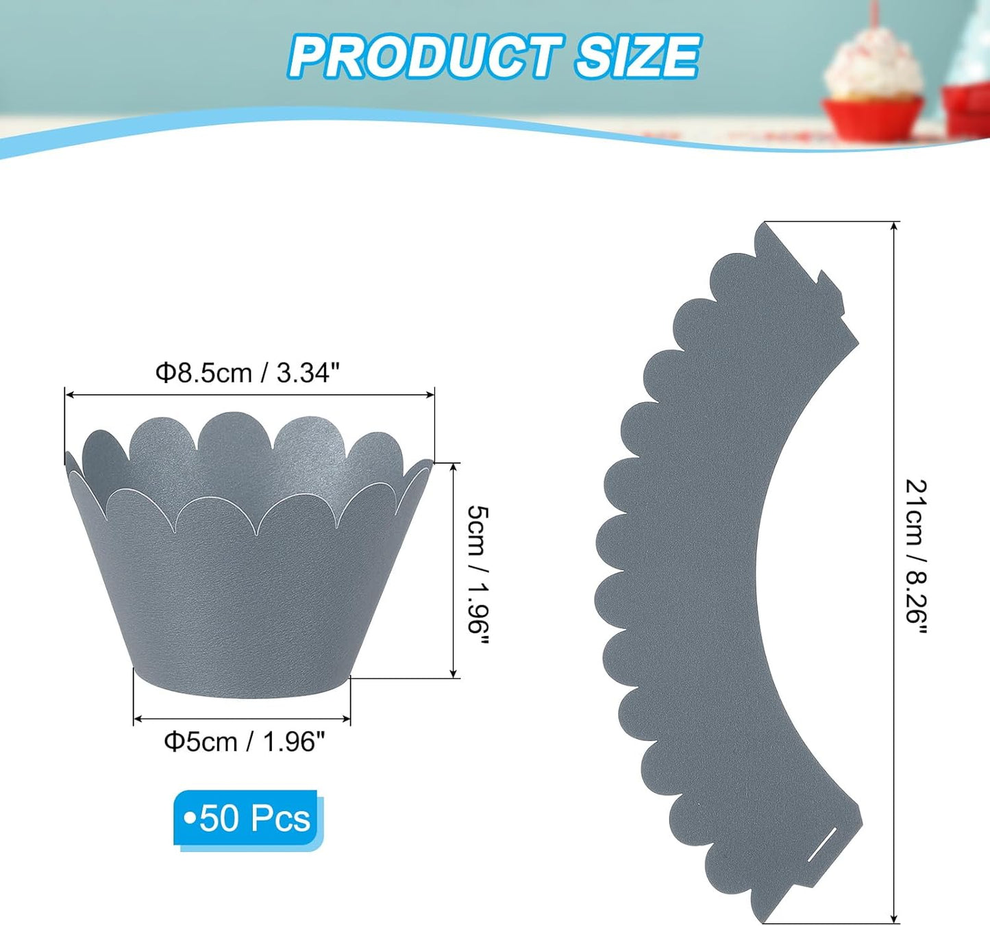 PATIKIL Cupcake Wrappers Paper, 50 Pack Baking Cups Standard Wave Decoration for Anniversary Birthday Weddings and Parties, Navy Black