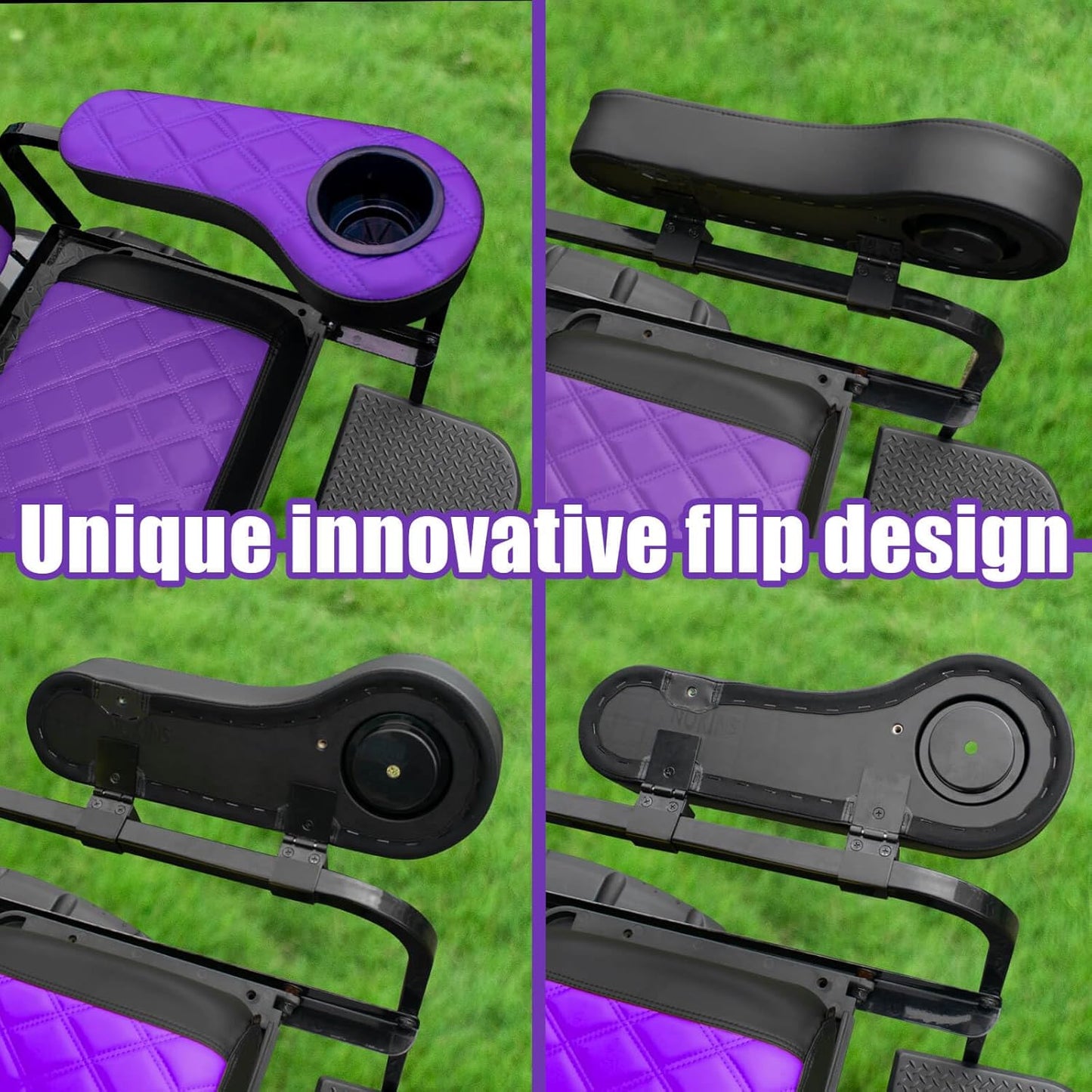 NOKINS Golf Cart Diamond Flip Armrest with Cup Holder, No Drilling Required, Golf Cart Folding Hinged Armrest, Inward Mount, for Club Car EzGo Yamaha Back Seat Kit