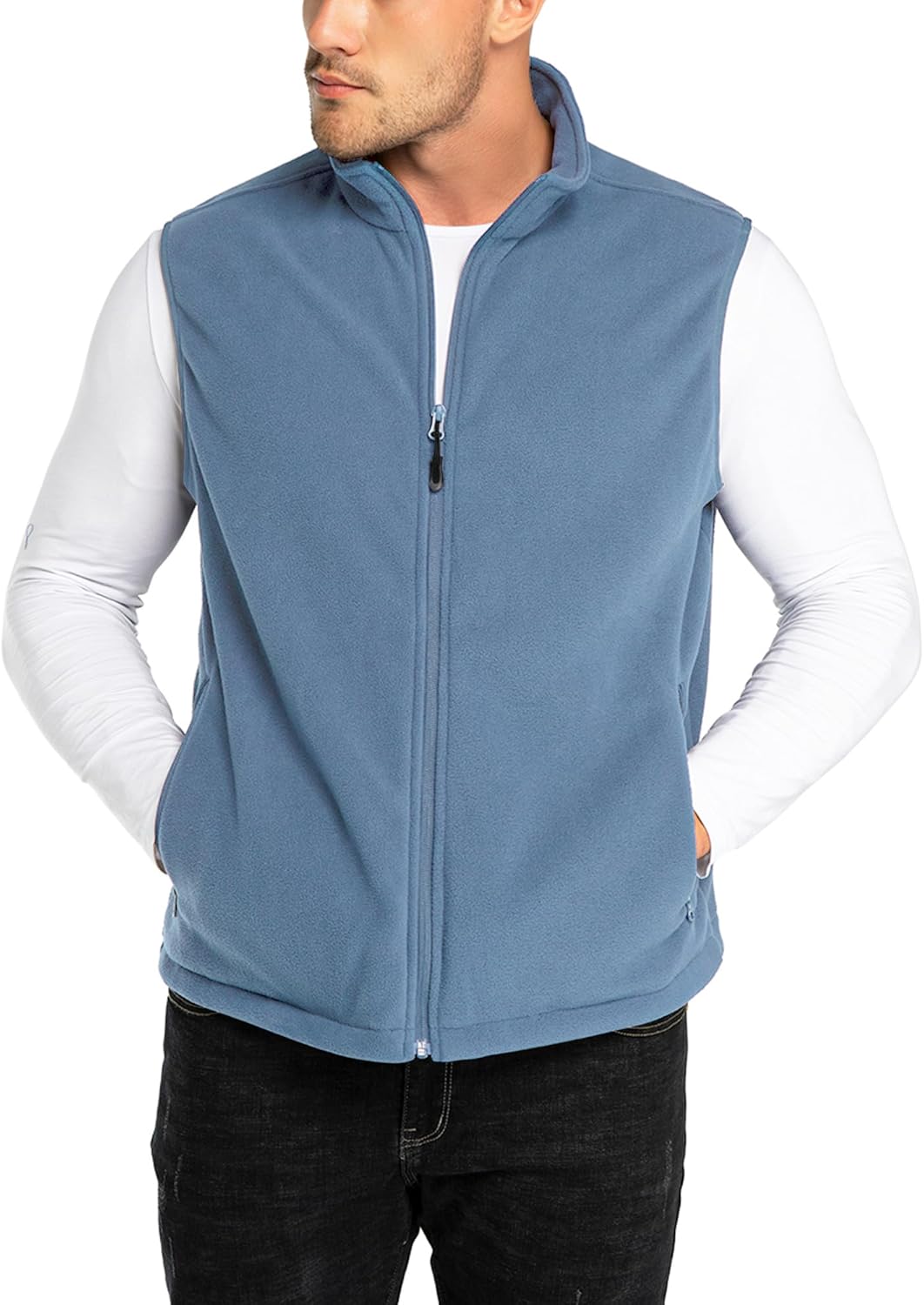 33,000ft Men's Fleece Vest, Lightweight Warm Zip Up Polar Vests Outerwear with Zipper Pockets, Sleeveless Jacket for Winter