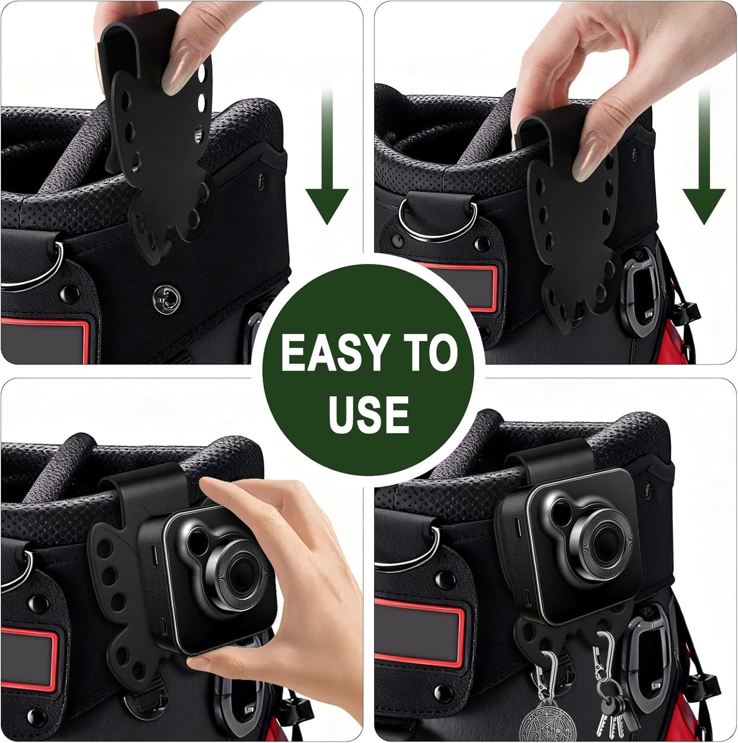 Golf Bag Metal Landing Pad for Golf Rangefinder, Magnetic Golf Towel, Golf Speaker, Quick Access to Magnetic Golf Accessories (Black)