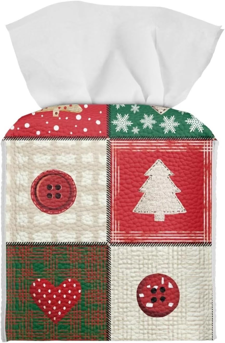 Christmas Theme Tissue Box Cover 5x5x5 inch Leather Tissue Paper Box Napkin Dispenser Organizer Holiday Home Facial Paper Dispenser for Office Bedroom Car