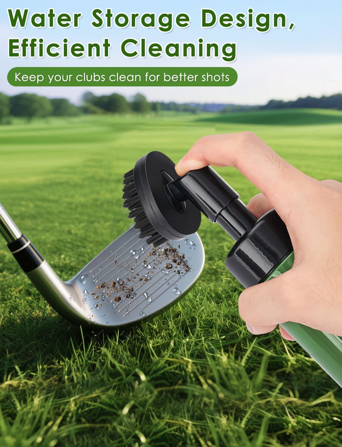 Oasser Pro Golf Club Brush Cleaner with Squeeze Water Bottle Retractable Clip and Retractable Clip 10.5 Inches Holds 5 Ounces of Water, Essentials Golf Accessories for Men Women Green