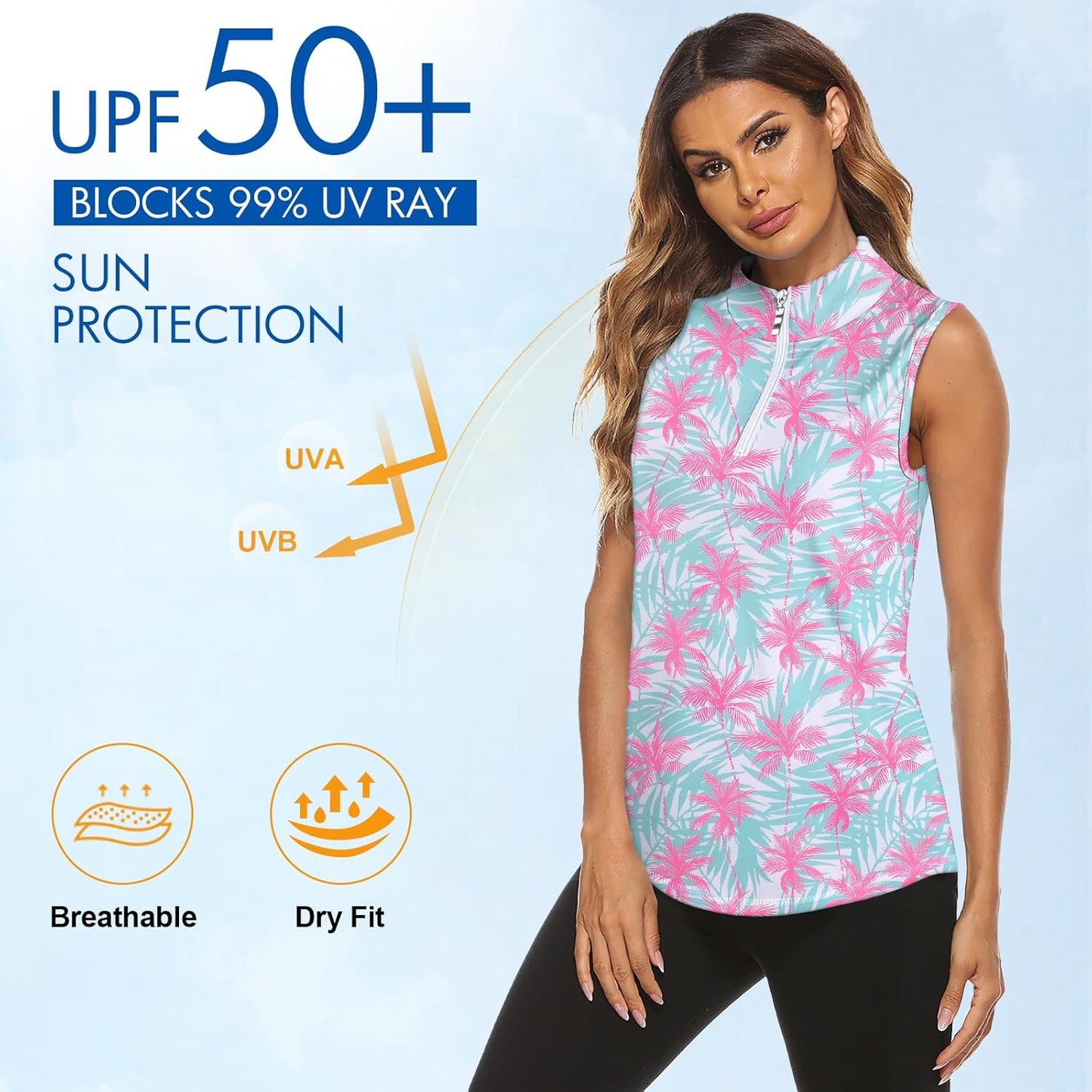 Koscacy Women's Sleeveless Golf Tennis Polo Shirts Zip Up Dry Fit Workout Tank Tops Athletic Shirt