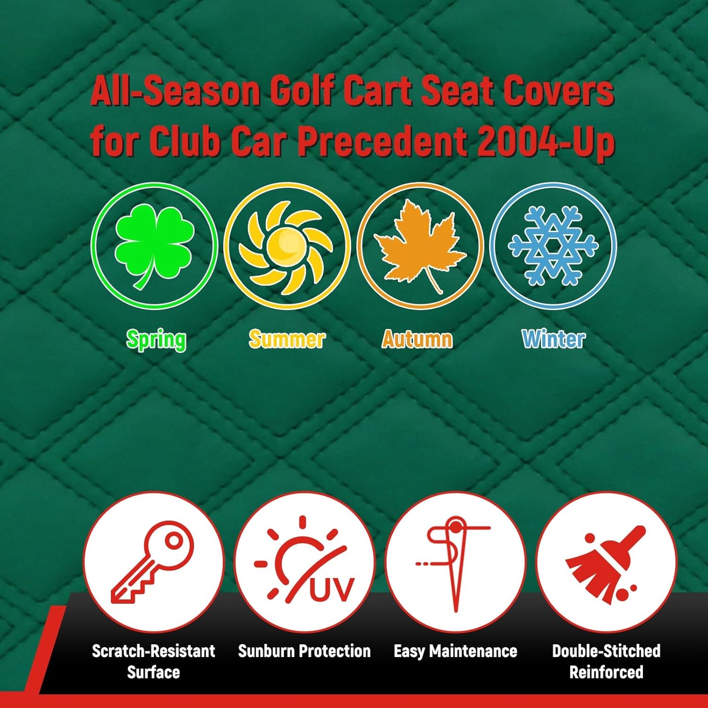 Golf Cart Seat Covers for EZGO TXT 1994-2013 Front OEM Universal Seat Cushion, Marine Grade Vinyl Leather EZGO TXT Seat Covers/Easy to Install-Green (2PCS)