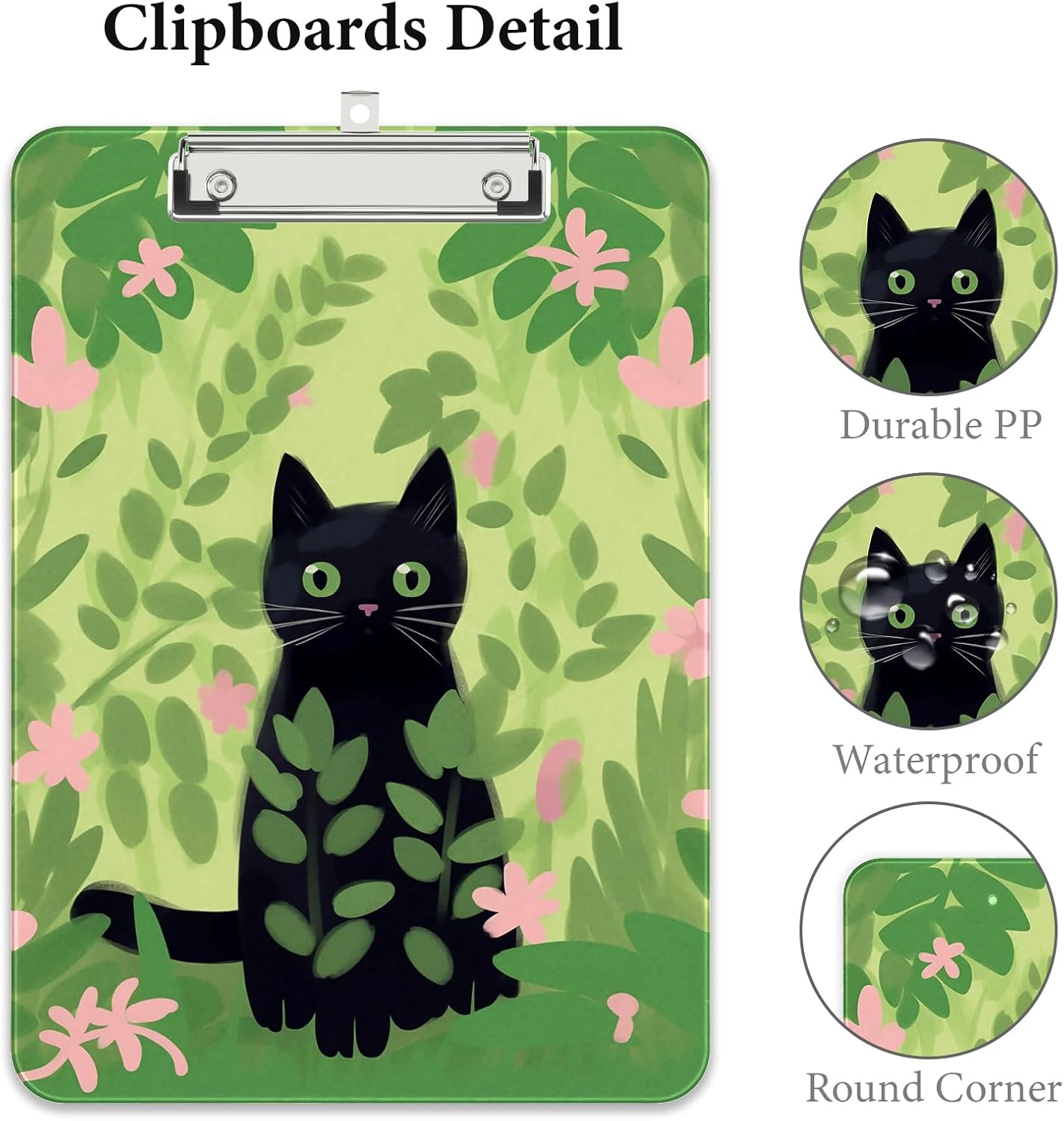 Rimilak Plastic Clipboards with Metal Clip, A4 Letter Size 9 x 12.5 in, Office Decorative for Students Women Men and Kids, Cute Custom Pattern, Kind Cat