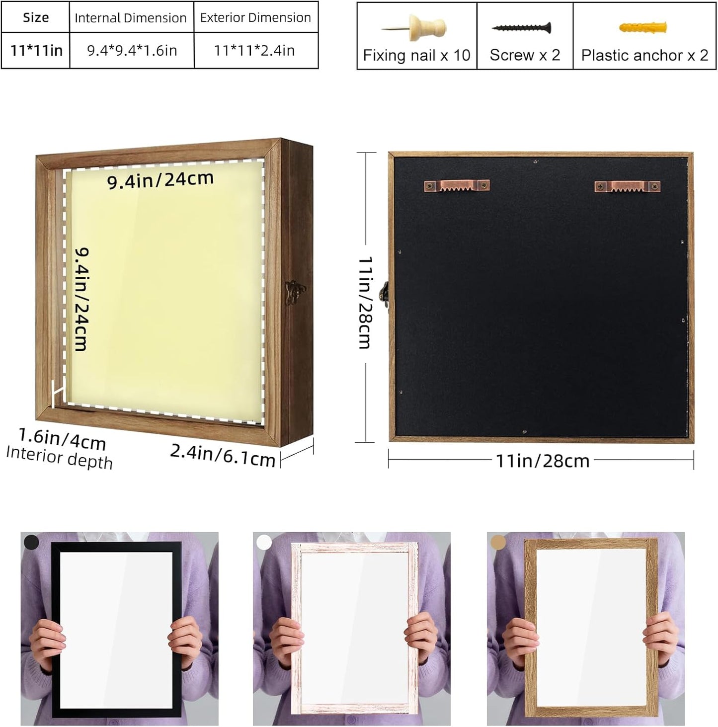 TJ.MOREE Shadow Box Display Case 11 x 11 Flowers Shadow Box Frame with Glass Window Picture Frame Wedding Bouquet Memorabilia Medals Photos Memory Box for Keepsakes - Carbonized