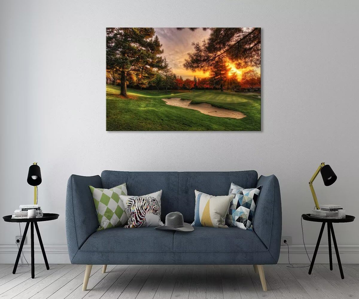 chenchenArt Golf Wall Art for Living Room Bedroom Home Decorations Golf Course and Tree Piture & Poster Picture Poster Canvas Prints Modern Artwork Framed Ready to Hang(18''H x 24''W)