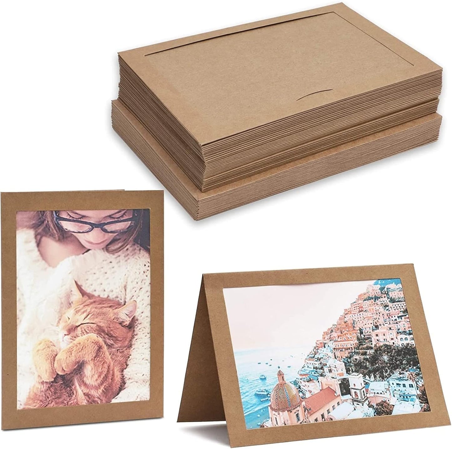 BEST PAPER GREETINGS Kraft Photo Frame Cards - Blank Photo Insert Cards with Envelopes - Durable Kraft Paper Frames - Versatile Greeting Inserts - Pack of 36, Brown, 5.5 x 7.75 In
