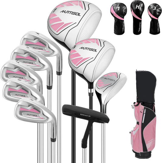 10 Pieces Golf Clubs Full Set Mens Right Hand,Golf Set Includes Stand Bag with Rain Hood, 1#Driver 3#Wood #5 Hybrid,with 3 Head Covers, 6# 7# 8# 9# PW# Irons and Putter