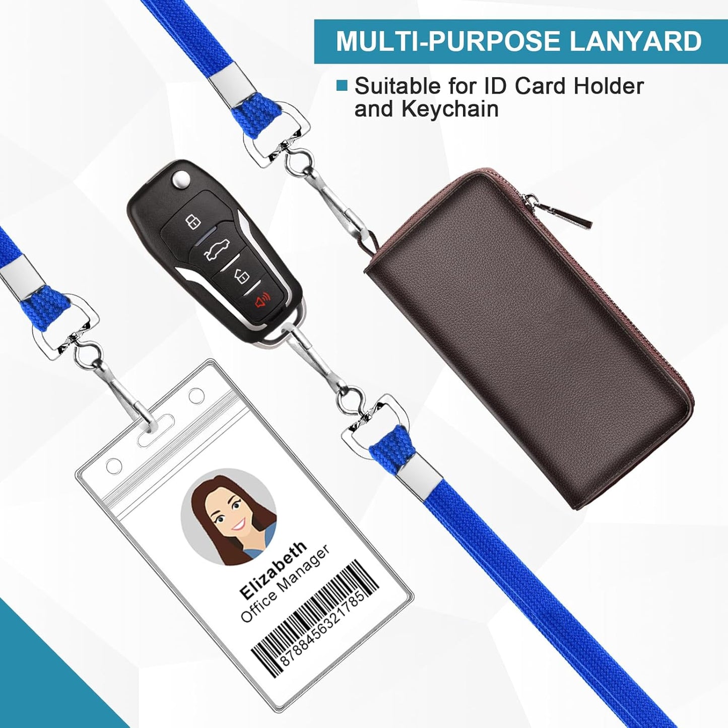 50 Pcs Color Lanyards Flat Lanyards for ID Badges Assorted Colors Badge Lanyards with Swivel J Hook Clip for Office Worker, Student, Teacher