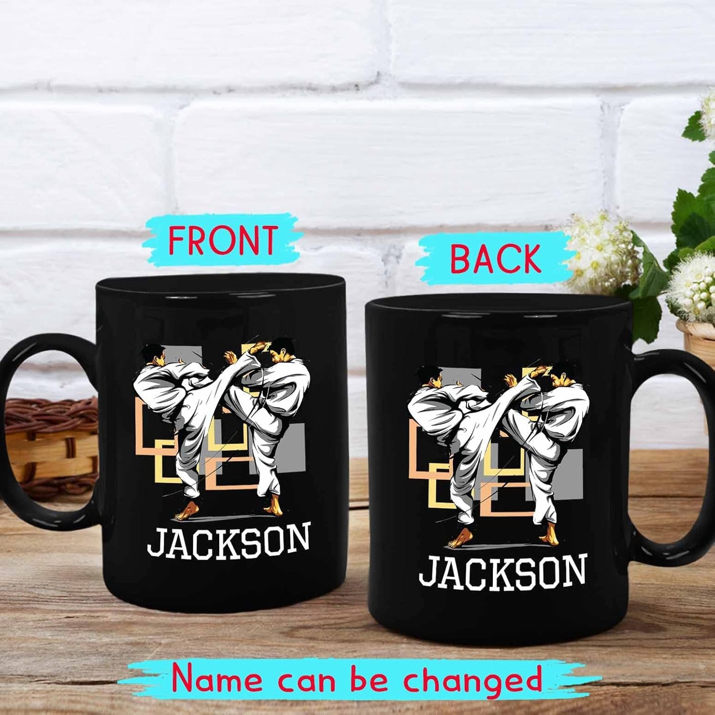 Personalized Name Karate Coffee Mug 11 Oz 15 Oz, Customized Karate Black Ceramic Mug Gifts For Team Coach Karate Lover, Novelty Karate Coffee Cup Gift For Men Women Friends, Karate Lover Travel Mugs