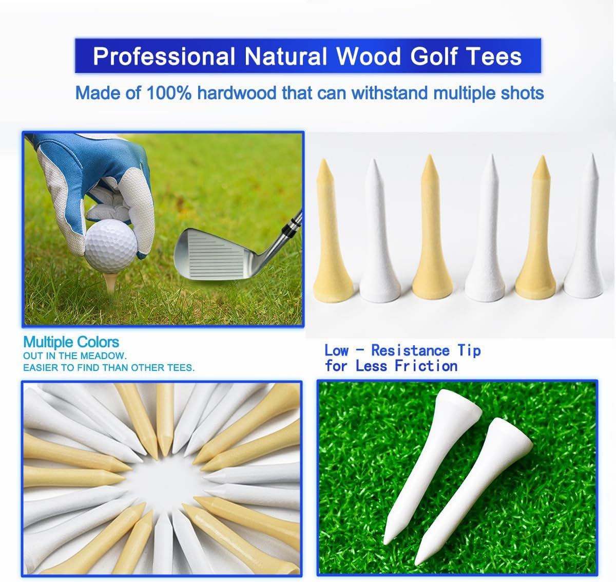 Wood Golf Tees Mix of Colours,1-1/2" Wooden Golf Tees,Short tees,with Low-Friction,Biodegradable,Design for Iron、Par Threes 、Hybrids,Golf Tees Wood 11/2 Inch-120 Pack+1 Set Magnetic Ball Marker