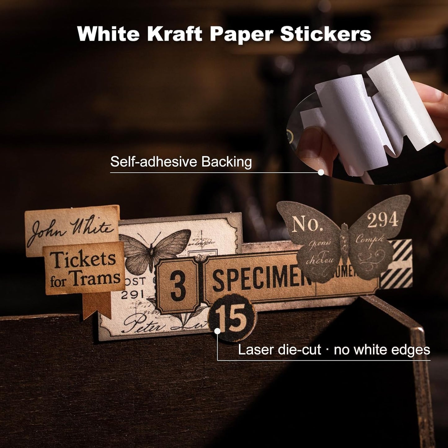 Retro Memories Vintage Scrapbook Stickers - 180pcs Aesthetic White Kraft Paper Ephemera Self-Adhesive Die-Cut Designs for Journaling Collage DIY Crafts