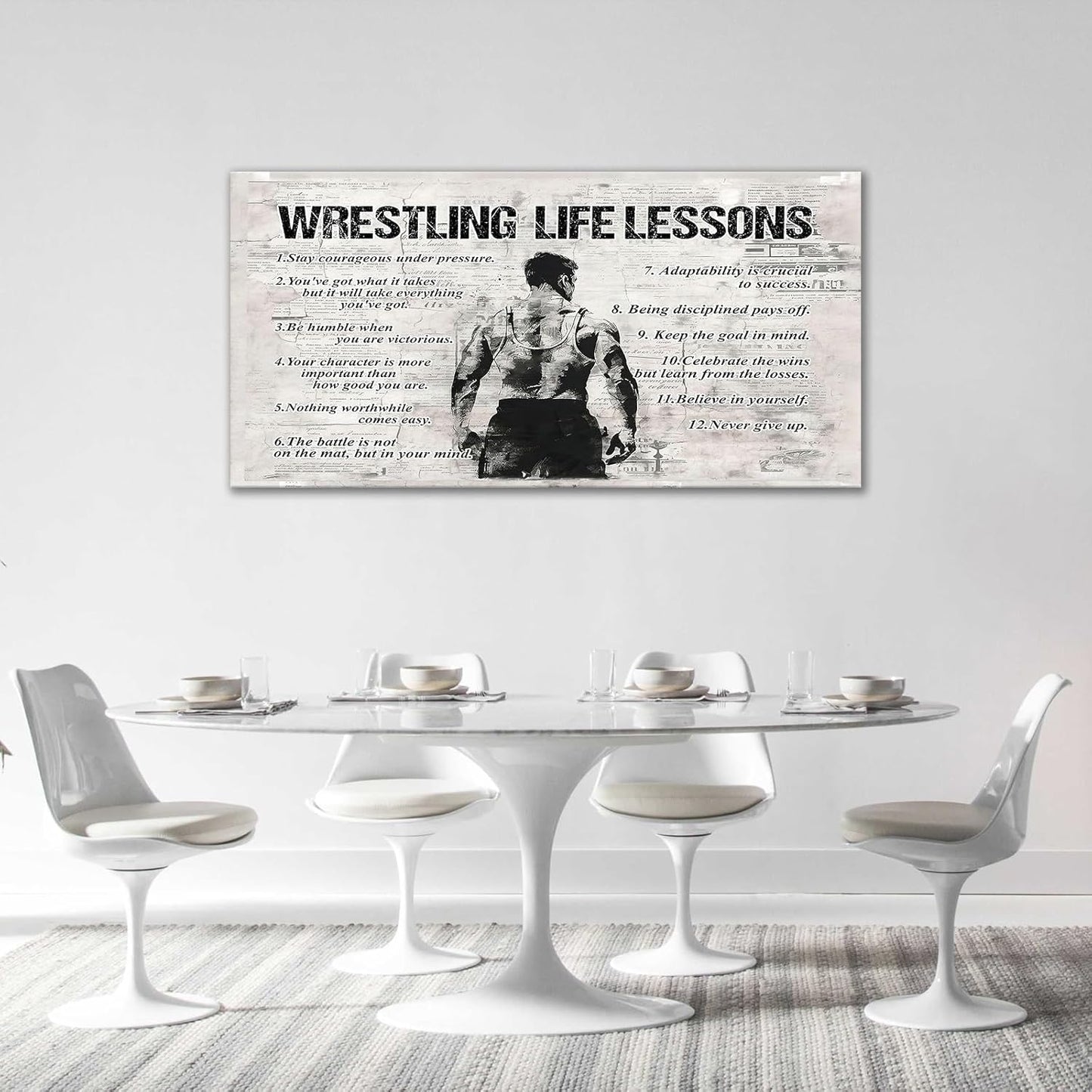 Wrestling Sports Wall Art for Living Room Large Size Wrestling Life Lessons Wall Decor Wrestling Sign Retro Canvas Prints Inspirational Pictures Painting Artwork Home Decoration Bedroom 60"X30"