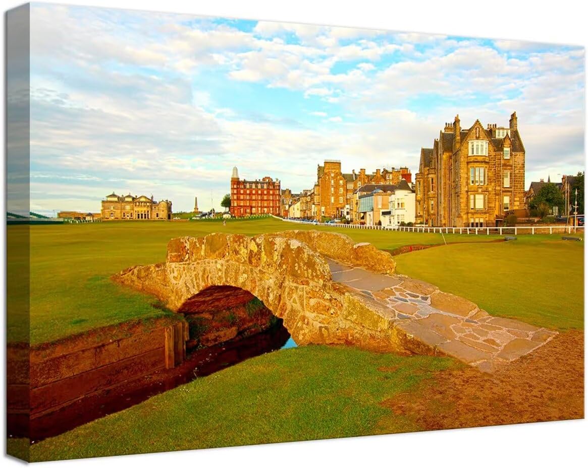 St Andrews Golf Course Wall Art for Living Room Bedroom Home Decorations Golf Course Swilcan Bridge St Andrews Picture Poster Framed Artwork Canvas Prints Ready to Hang(24''H x 36''W)