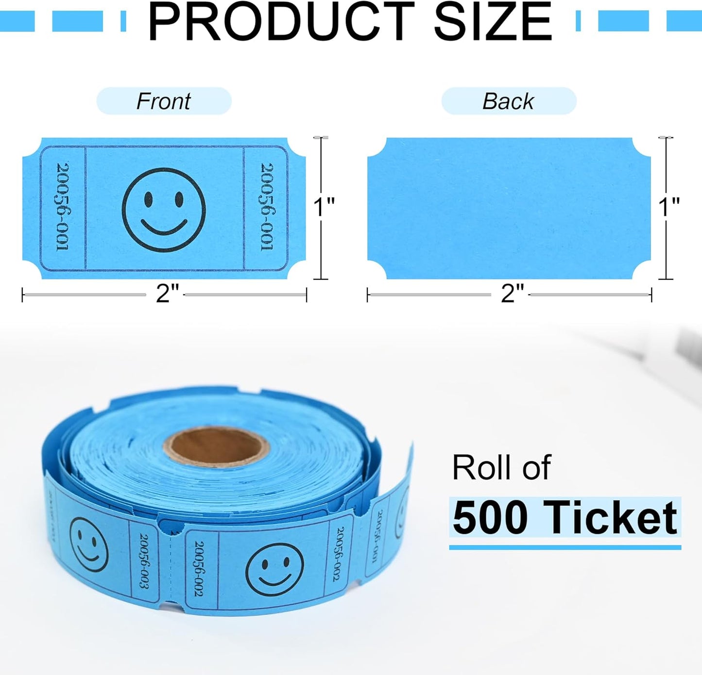 L LIKED 500 Raffle Tickets, Smile, Blue(6 Color Selection), Single Roll, Ticket for Events, Entry, Class Reward, Raffle & Prizes