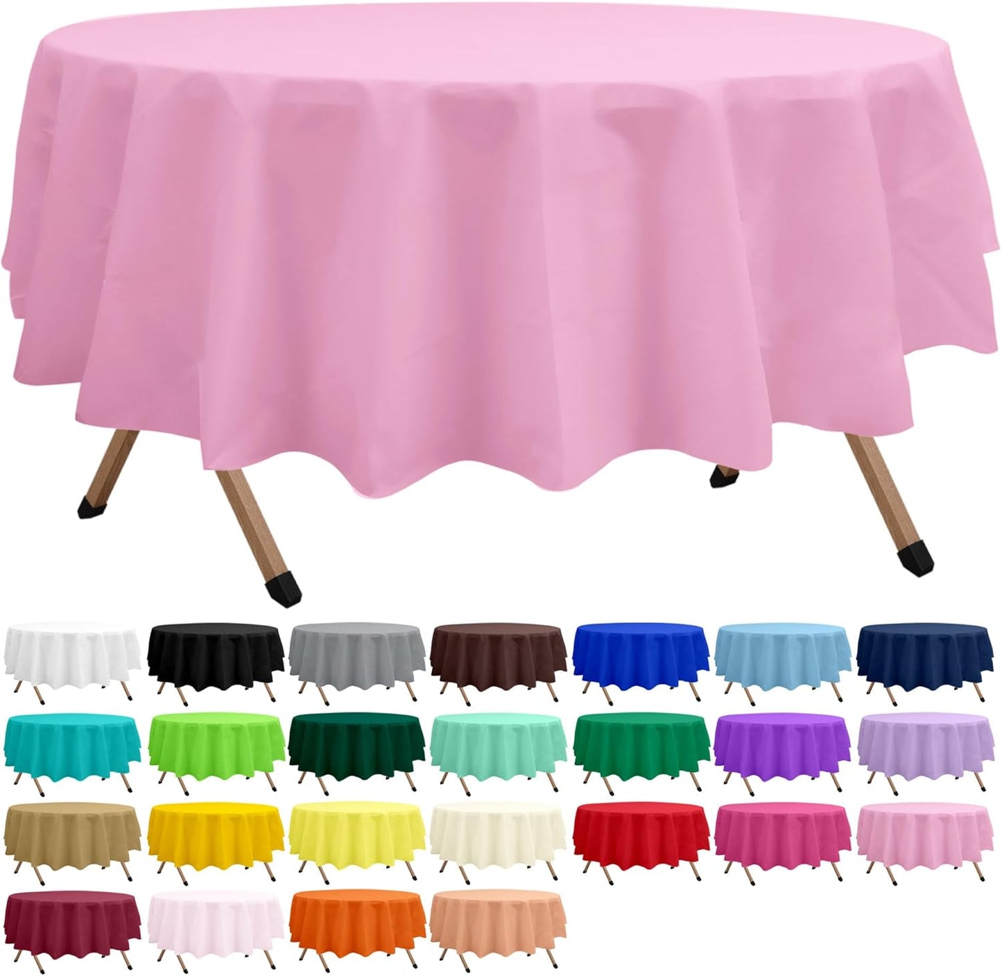 2 Pack Pink Premium Plastic Tablecloth Round 84 Inches Reusable Rose Pink Decorative Table Cover for Dining, Wedding, Party, Indoor and Outdoor use