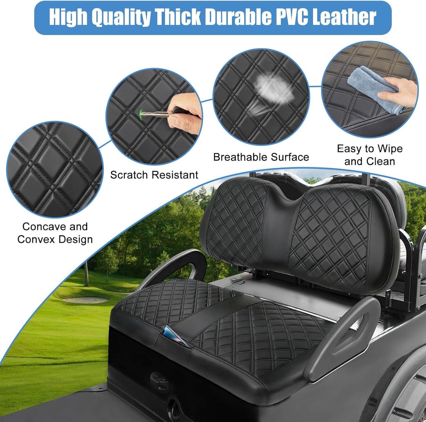 Club Car Precedent Seat Covers, Golf Cart Seat Covers for Club Car Precedent OEM Ordinary Seat, Front Seat Cover with Concave and Convex Design, Thick Vinyl Leather Comfortable/Easy to Clean