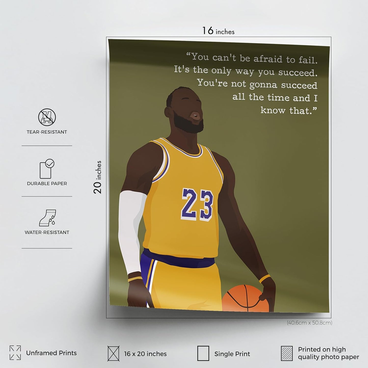 LOLUIS Motivational Basketball Superstar Hand-Drawn Artwork Sport Quote Wall Art Decorations (Unframed 16"x20", Basketball Player 3)