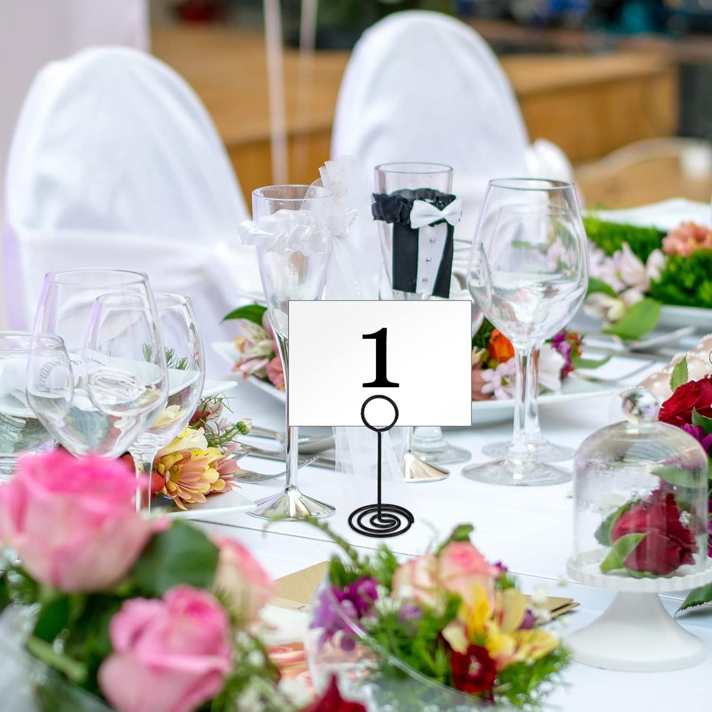 TecUnite 24 Pieces 3.35 Inch Table Number Holder Place Card Photo Holder Picture Name Menu Clips Memo Cards Stand for Wedding Reception Anniversary Birthday Party Centerpieces (Black)