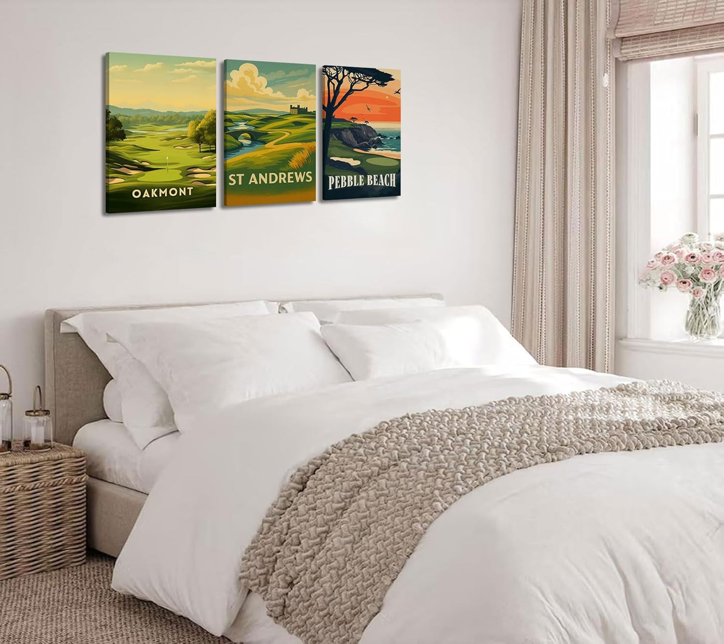 3 Pcs Golf Course Canvas Wall Art Country Club Sports Painting Picture Wall Decor Picturesque Golf Course Poster Print Artwork Of Modern Home Office Bedroom Gallery Living Room Home Home Decoration