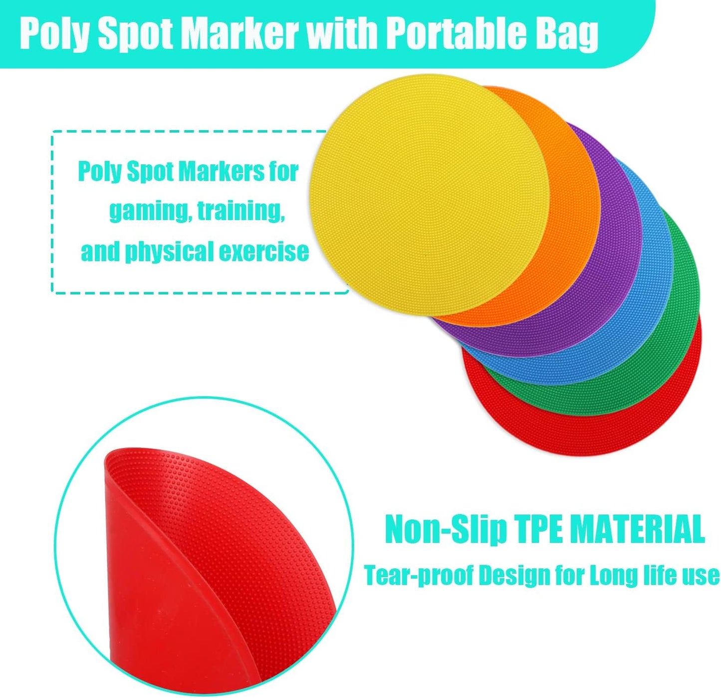 4inch & 9inch Poly Spot Markers for Agility Dot for Gym/PE Training, Dance, 6/12/24 Pcs Round Multiple Color & Size Rubber Non-Slip Spot Marker for Games, Floor Dots and Sport Activities