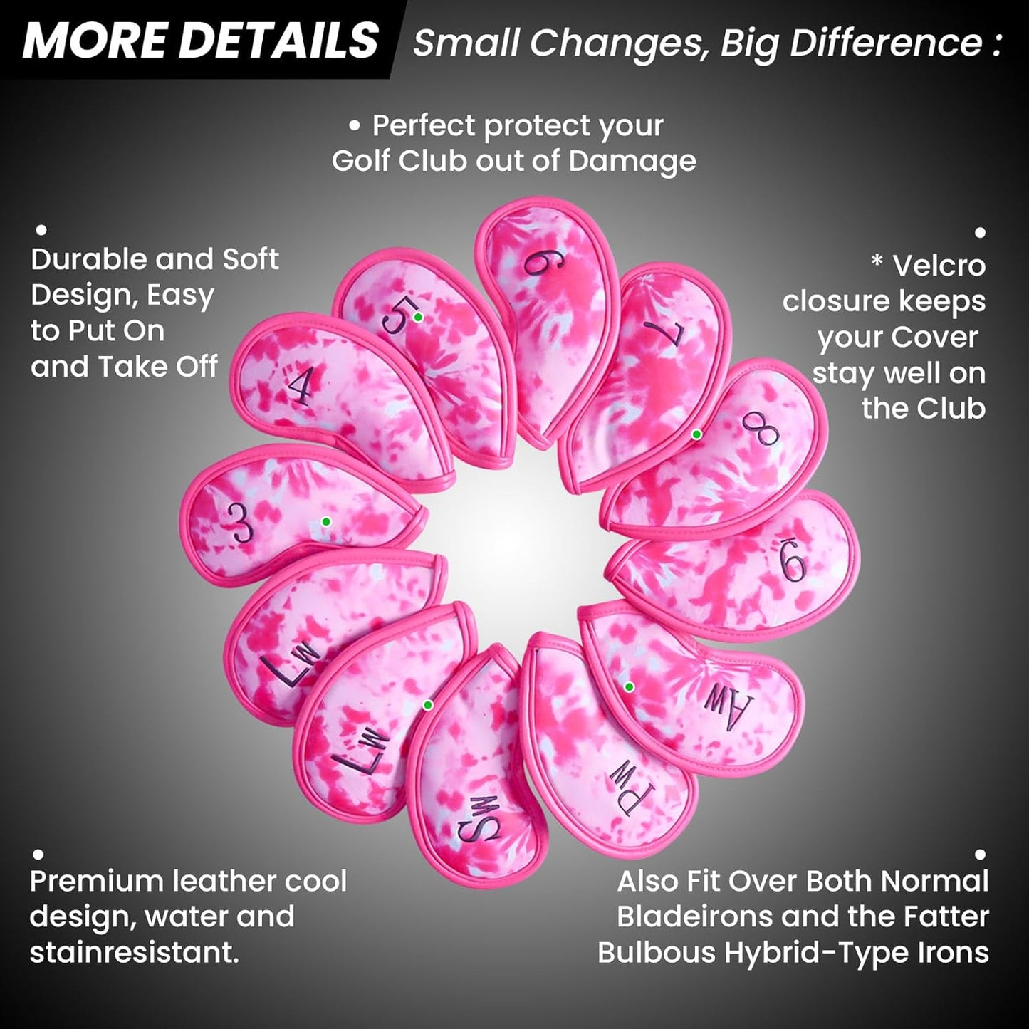 Golf Club Covers Iron Value 12 Pack Stylish Synthetic Leather Headcover, Embroidery Numbers Head Covers Universal Protector Fit Main Iron Wedge Clubs, Accessories Travel for Men Women