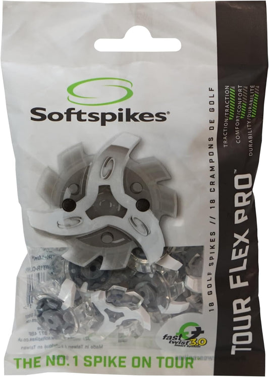 Softspikes Tour Flex Pro Golf Spikes Fast Twist 3.0-18 Replacement Spikes - Translucent White - Also Fits Tri-Lok, Slim-Lok, and Tour Lock Insert Systems