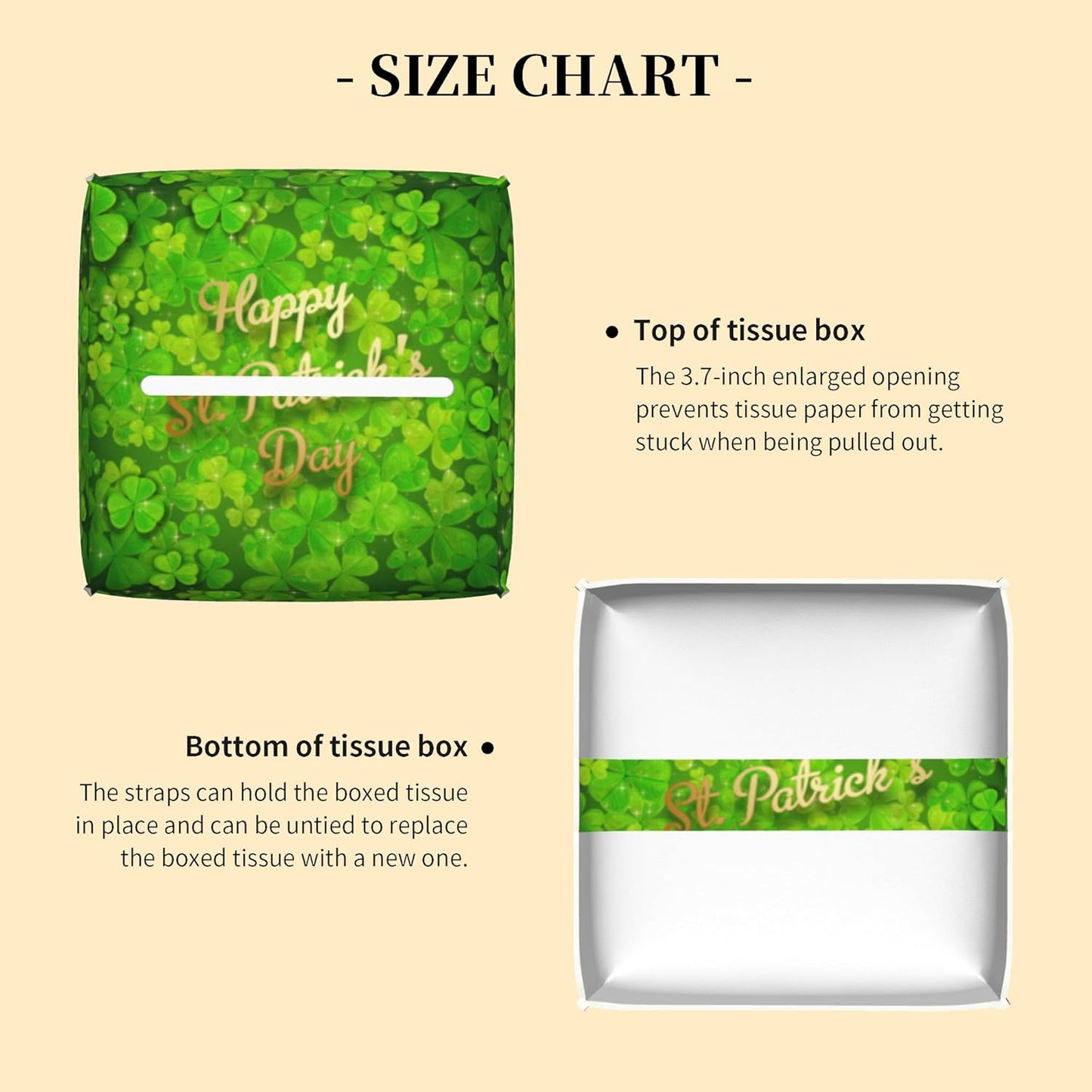 Tissue Box Cover Square,Happy St.Patrick's Day Tissue Box Holder Waterproof Leather Facial Paper Case Modern Home Decoration for Bedroom Dresser Night Stand Office Desk