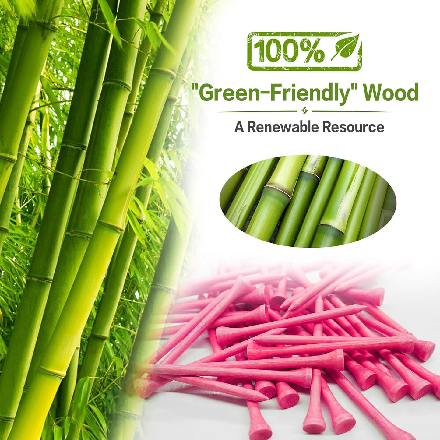 FINGER TEN Bamboo Golf Tees Wood 1 1/2 2 3/4 3 1/4 Inch Wooden Short Long Tee Color Bulk 250/500/1000/2000 Count for Men Women Kids in Red Pink USA Flag