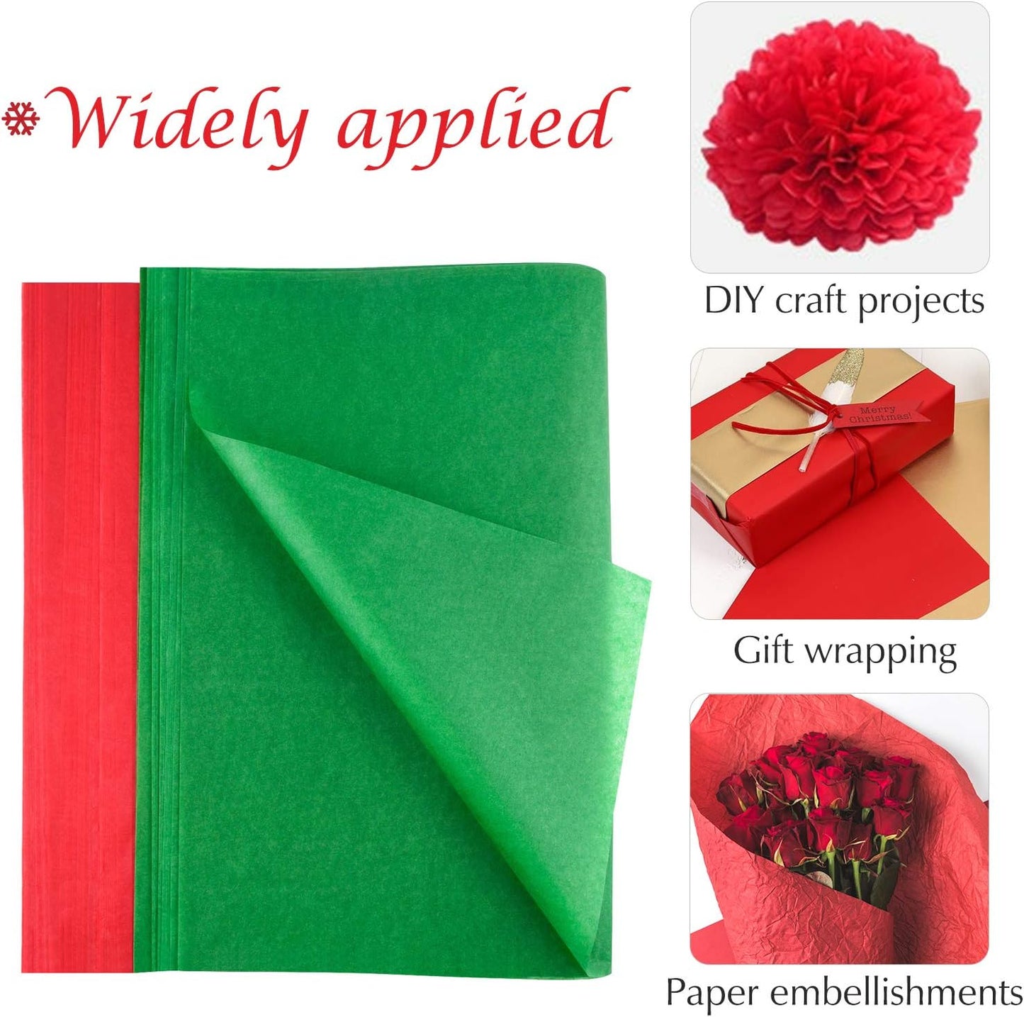 FEPITO 100 Sheets Christmas Tissue Paper Red and Green Gift Wrapping Paper for Xmas Wrapping Presents, DIY Crafts Supplies(14 x 20 Inch)