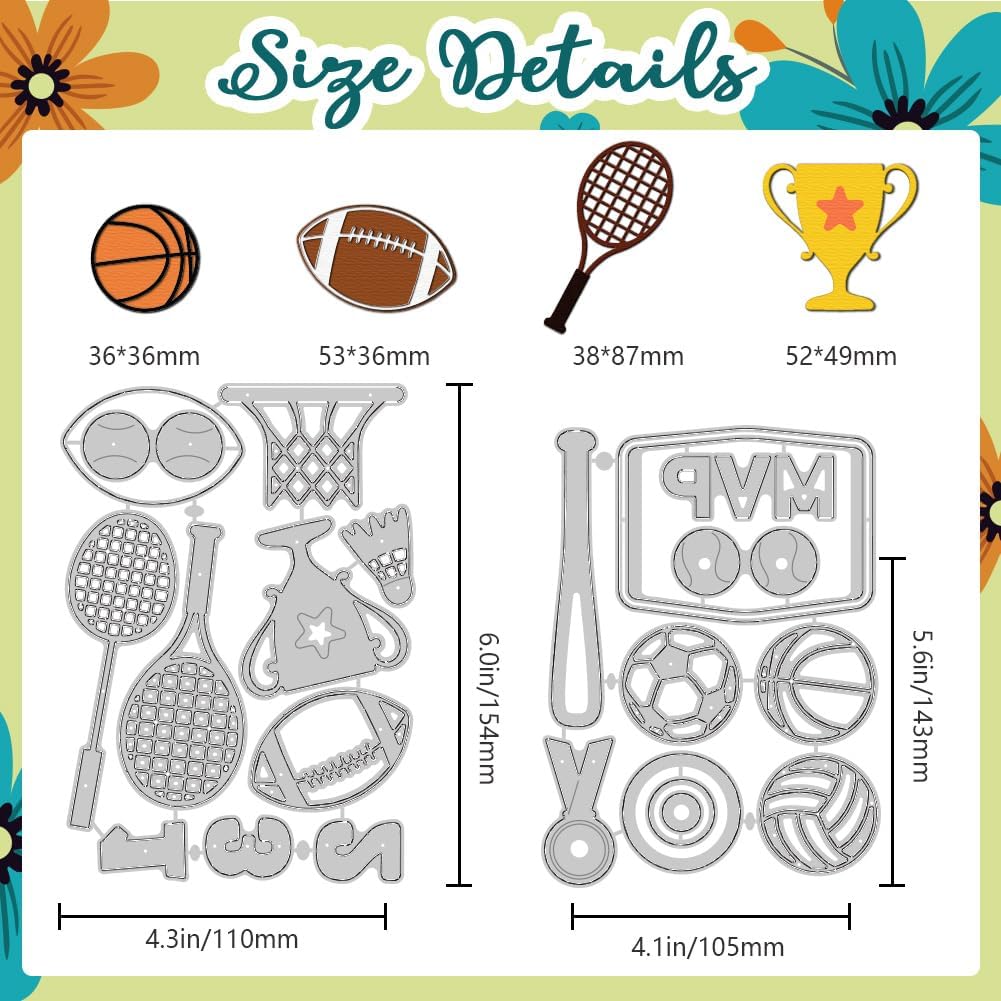 Various Balls Rackets Cutting Dies Card Making Die Cut Carbon Steel Die Cuts Stencils Card Scrapbooking Embossing Template for DIY Paper Craft Making Album Gift Invitation Decor