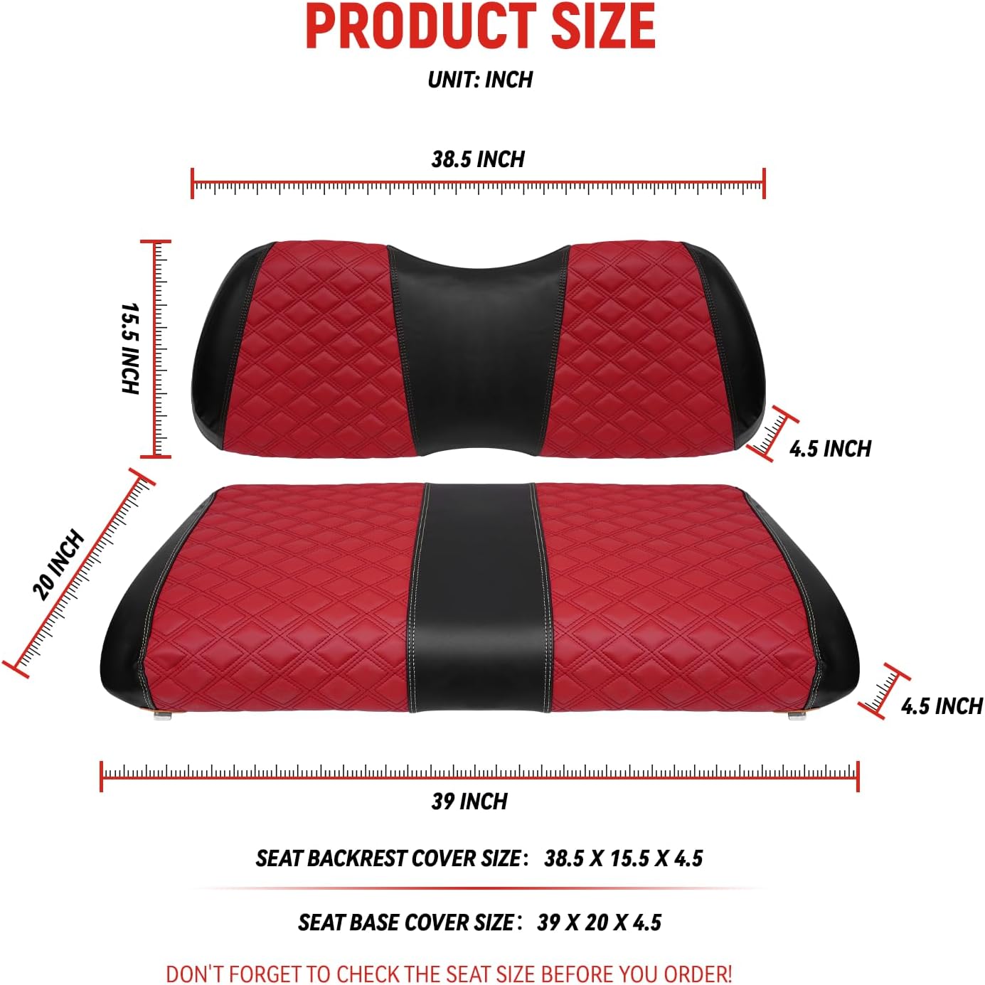 Golf Cart Seat Covers for Club Car Precedent/Onward/Tempo 2004+ Front OEM Universal Seat Cushion, Marine Grade Vinyl Leather Club Car Seat Covers/Easy to Install-Deep Red (2PCS)
